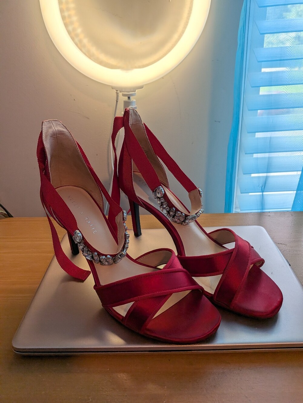 Kelly & Katie Elegant Red Crystal-Embellished Women's Heels